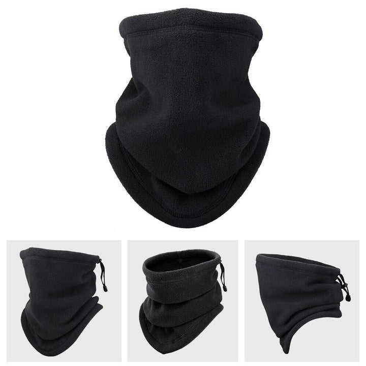 Schwarzer Fleece-Nackenwärmer, verstellbar, winddicht, ideal für Outdoor-Aktivitäten im Winter.