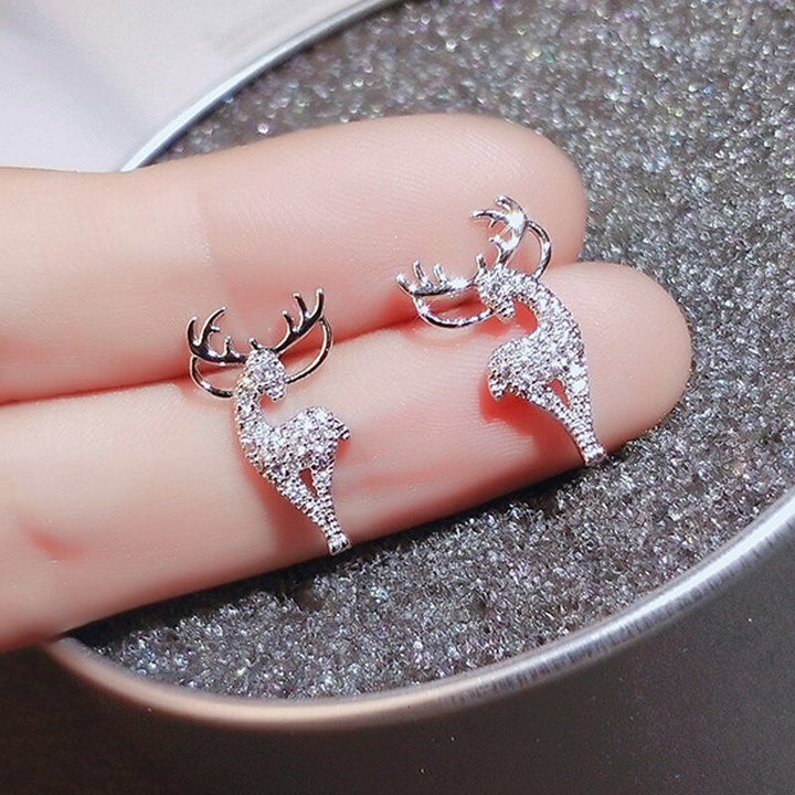 Silberne Hirsch-Ohrringe mit Strass, eleganter Schmuck, modisches Accessoire, Geschenkidee.