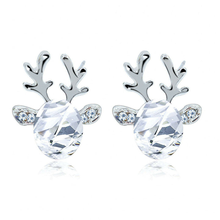 Silberne Rentier-Ohrringe mit Kristallen, weihnachtlicher Schmuck, festliche Accessoires.