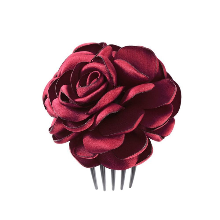 Bordeauxrote Rosen-Haarklammer aus Satin, elegantes Accessoire für Hochzeiten und Partys.