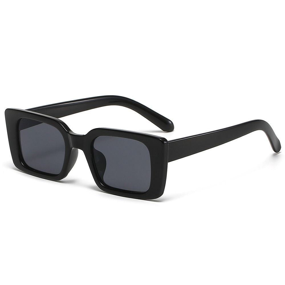 Schwarze rechteckige Sonnenbrille, Unisex, UV-Schutz, modisches Accessoire.