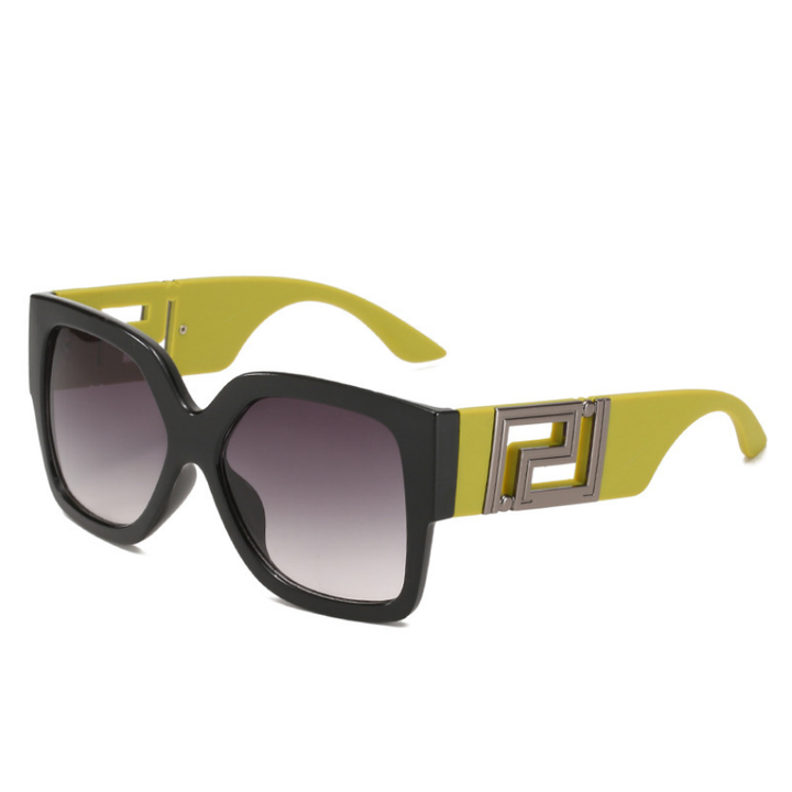 Sonnenbrille Damen, schwarz-gelb, quadratisch, UV-Schutz, modisch, Accessoire, Sommer.