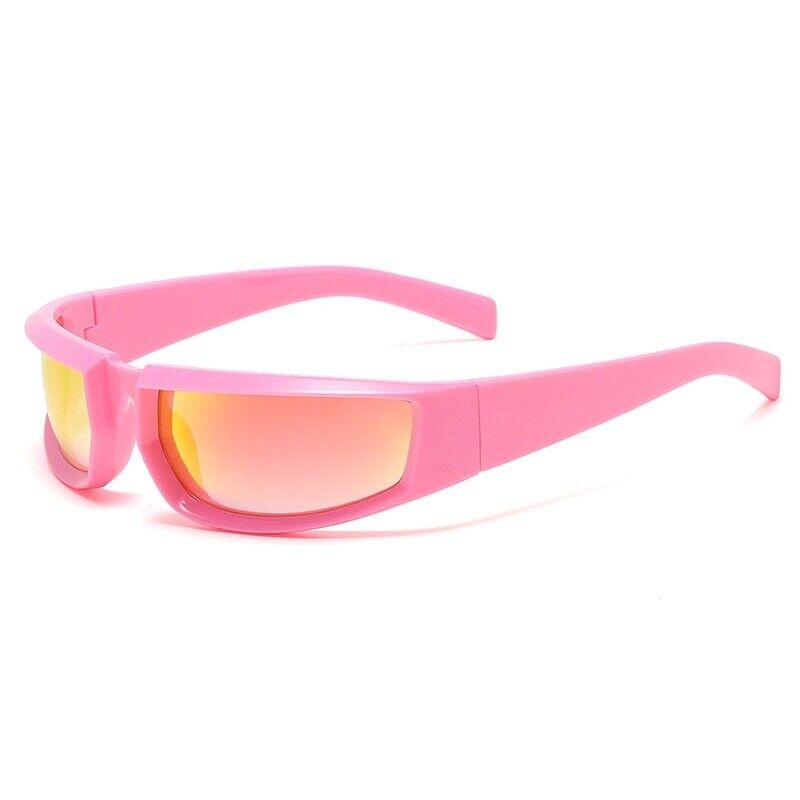 Rosa Sonnenbrille mit gelben Gläsern, modisches Accessoire, UV-Schutz, Kunststoffrahmen.