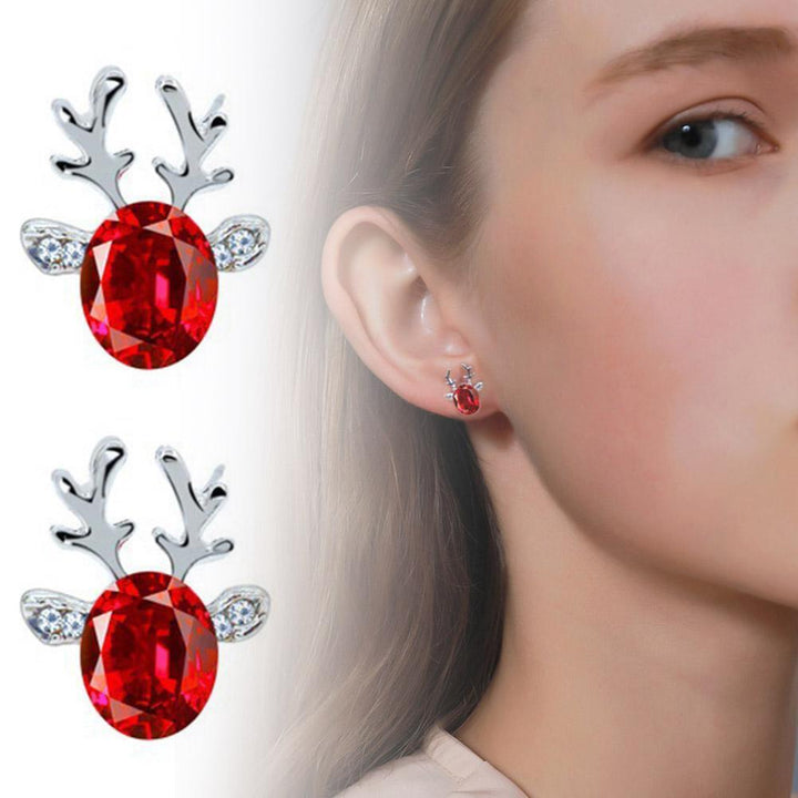 Damen Ohrringe Rentier Design, rot, Silber, festlich, Modeschmuck, Weihnachtsgeschenk.