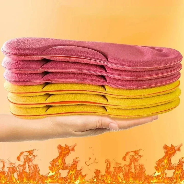 Selbsterwärmende Einlegesohlen, Memory-Schaum, rosa und gelb, Winterwärme, Unisex.