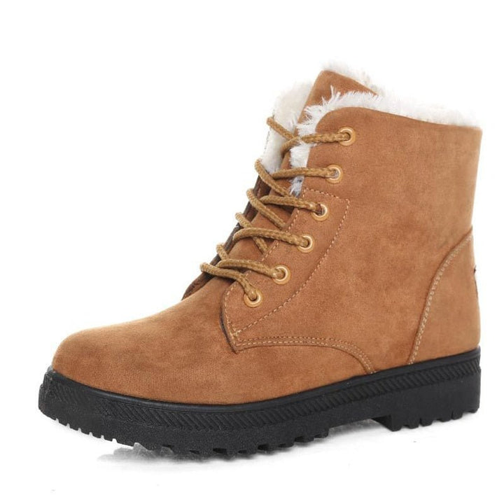 Braune Damen-Winterstiefel mit Fellfutter, rutschfeste Sohle, modisch und warm.