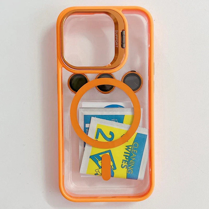 Nárazuvzdorné magnetické pouzdro na mobil se skleněnou ochranou a stojánkem.