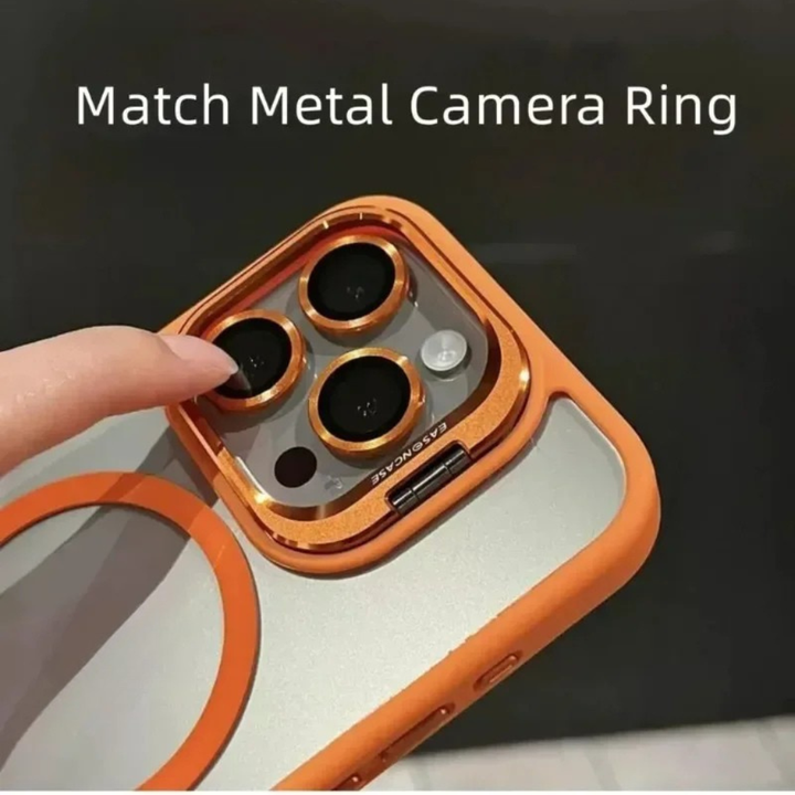 Nárazuvzdorné magnetické pouzdro na mobil se skleněnou ochranou a stojánkem.