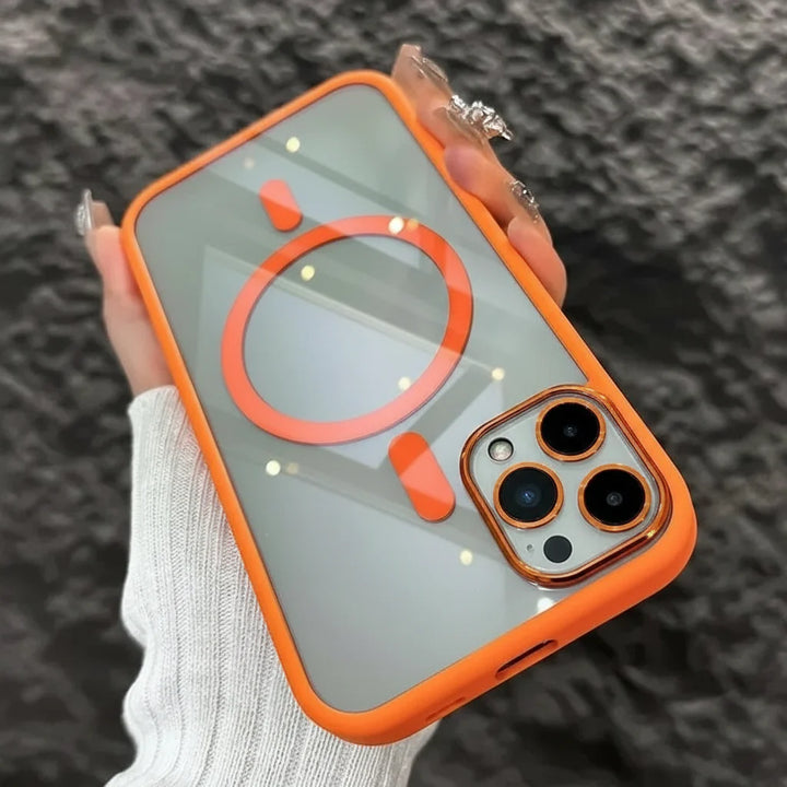 Nárazuvzdorné magnetické pouzdro na mobil se skleněnou ochranou a stojánkem.