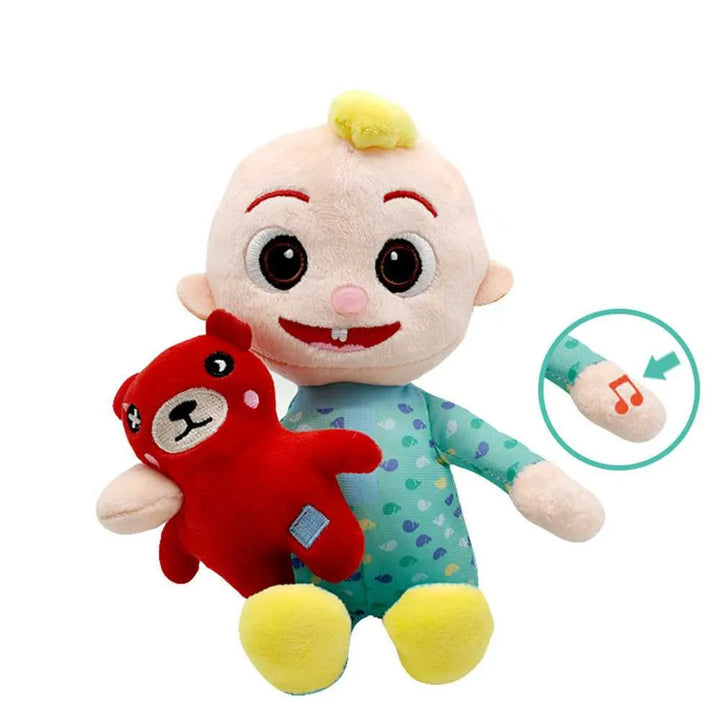 Sprechende Puppe mit rotem Bären, blauem Pyjama, interaktiv, Plüschspielzeug für Kinder.