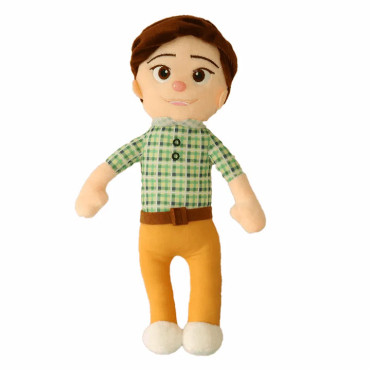 Plüschpuppe Vater, kariertes Hemd, gelbe Hose, weiches Spielzeug, Kinder, Geschenkidee
