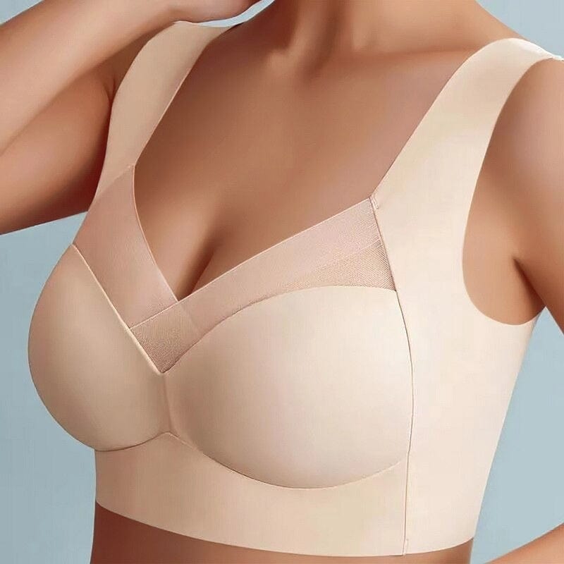 Nahtloser Damen-BH, beige, große Größe, bequem, atmungsaktiv, elastisch, Alltagsunterwäsche.