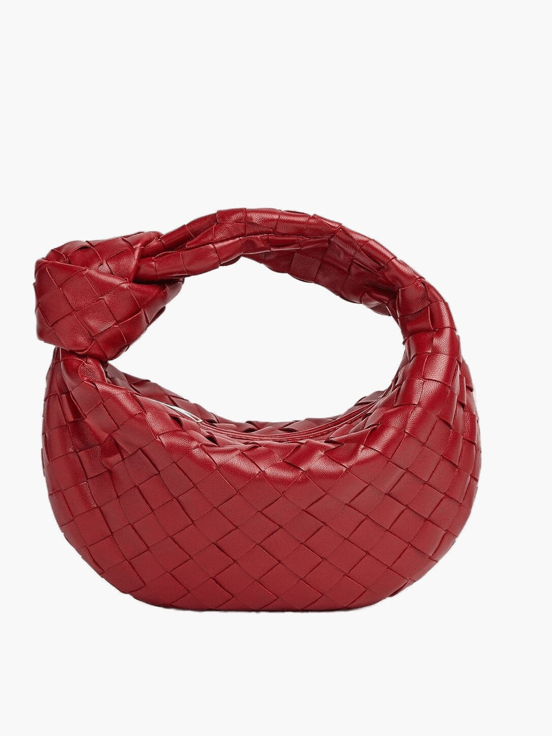 Rote geflochtene Mini-Handtasche aus Leder, modisches Accessoire, Damenmode.