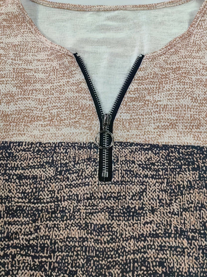 Dámský svetr s blokovými pruhy a čtvrtinovým zipem – Mila