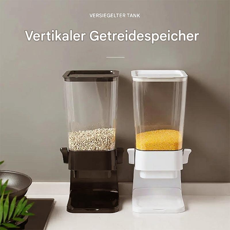 Zwei vertikale Getreidespeicher, schwarz und weiß, für Küche, Kunststoff, versiegelter Tank.