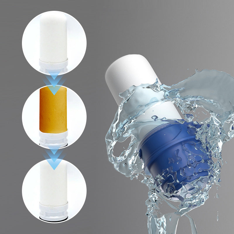 Wasserfilterkartusche, weiß-blau, spritzwassergeschützt, für sauberes Trinkwasser, langlebig.