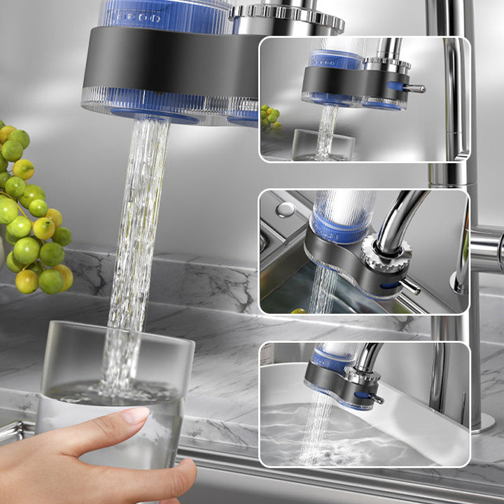 Wasserfilter für Wasserhahn, blau, Küche, Trinkwasser, modernes Design, effiziente Filtration.