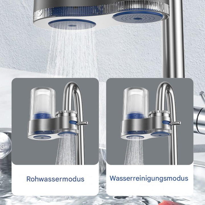 Edelstahl-Wasserhahn mit Filter, zwei Modi, modernes Design, Küche, Wasserreinigung.