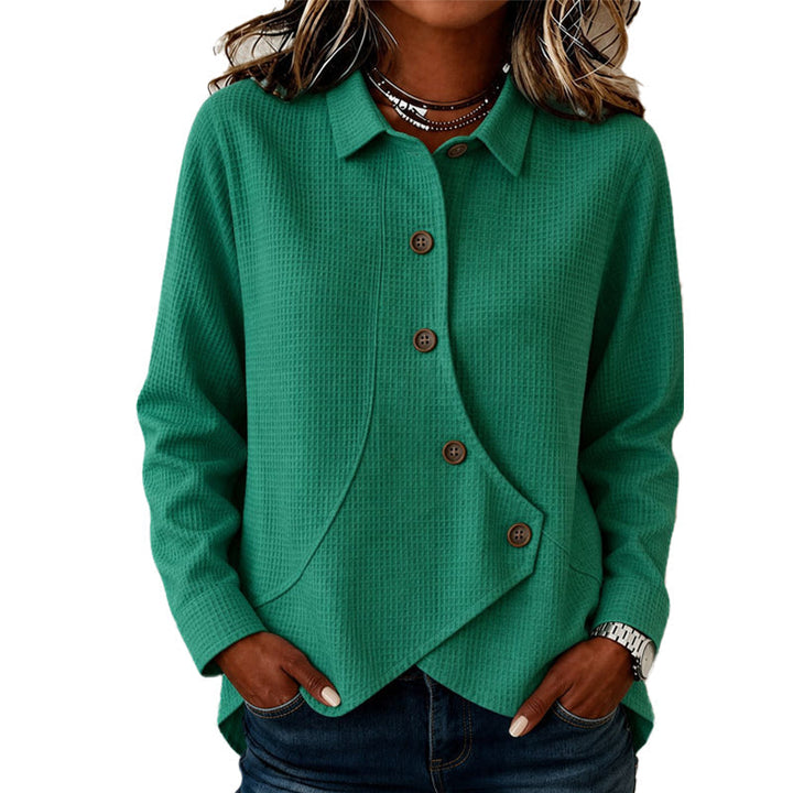 Women's Sweater with Button Placket and Asymmetrical Hem 2