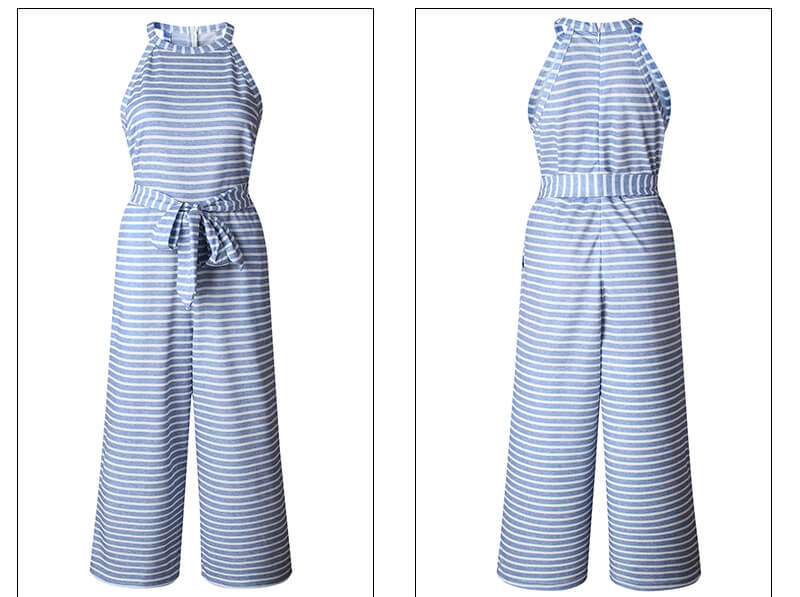 Vzdušný a stylový dámský jumpsuit s páskem a pruhy – Nayla