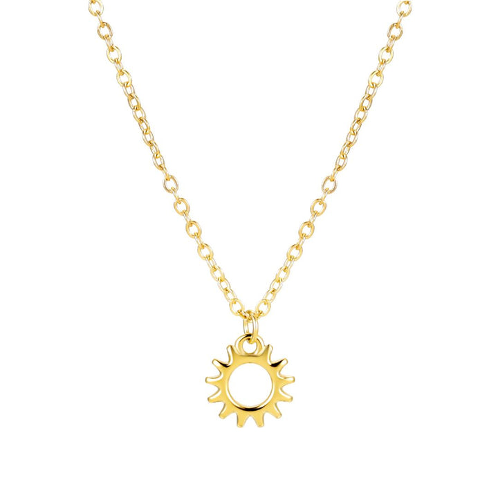 Goldene Sonnenanhänger-Halskette, modisches Schmuckstück, elegantes Design, Damenaccessoire.