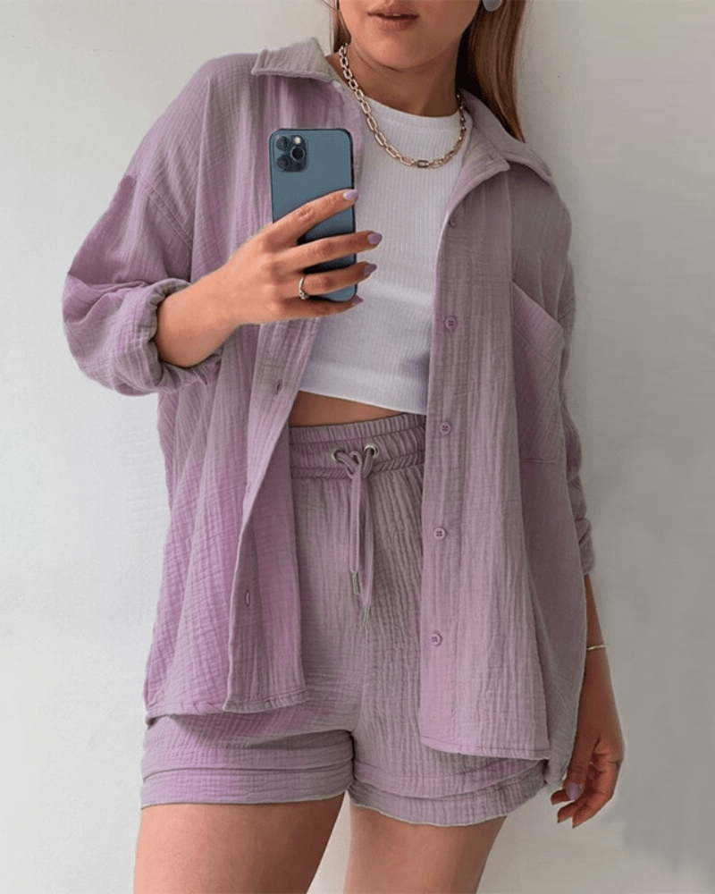 Dvoudílný dámský letní outfit s košilí a kalhotami – Mila