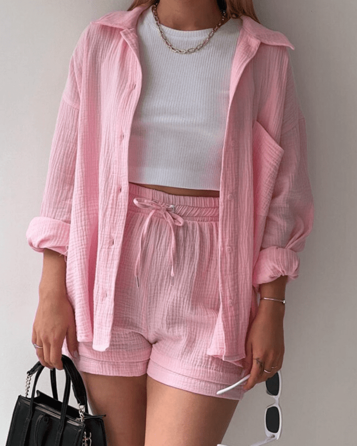 Dvoudílný dámský letní outfit s košilí a kalhotami – Mila