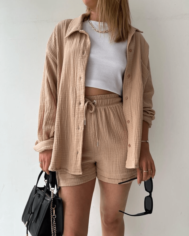 Dvoudílný dámský letní outfit s košilí a kalhotami – Mila