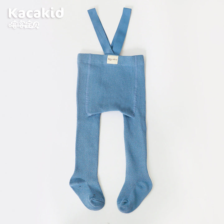 Blaue Kinderstrumpfhose mit Hosenträgern, Baumwolle, Marke Kacakid, bequem und modisch.
