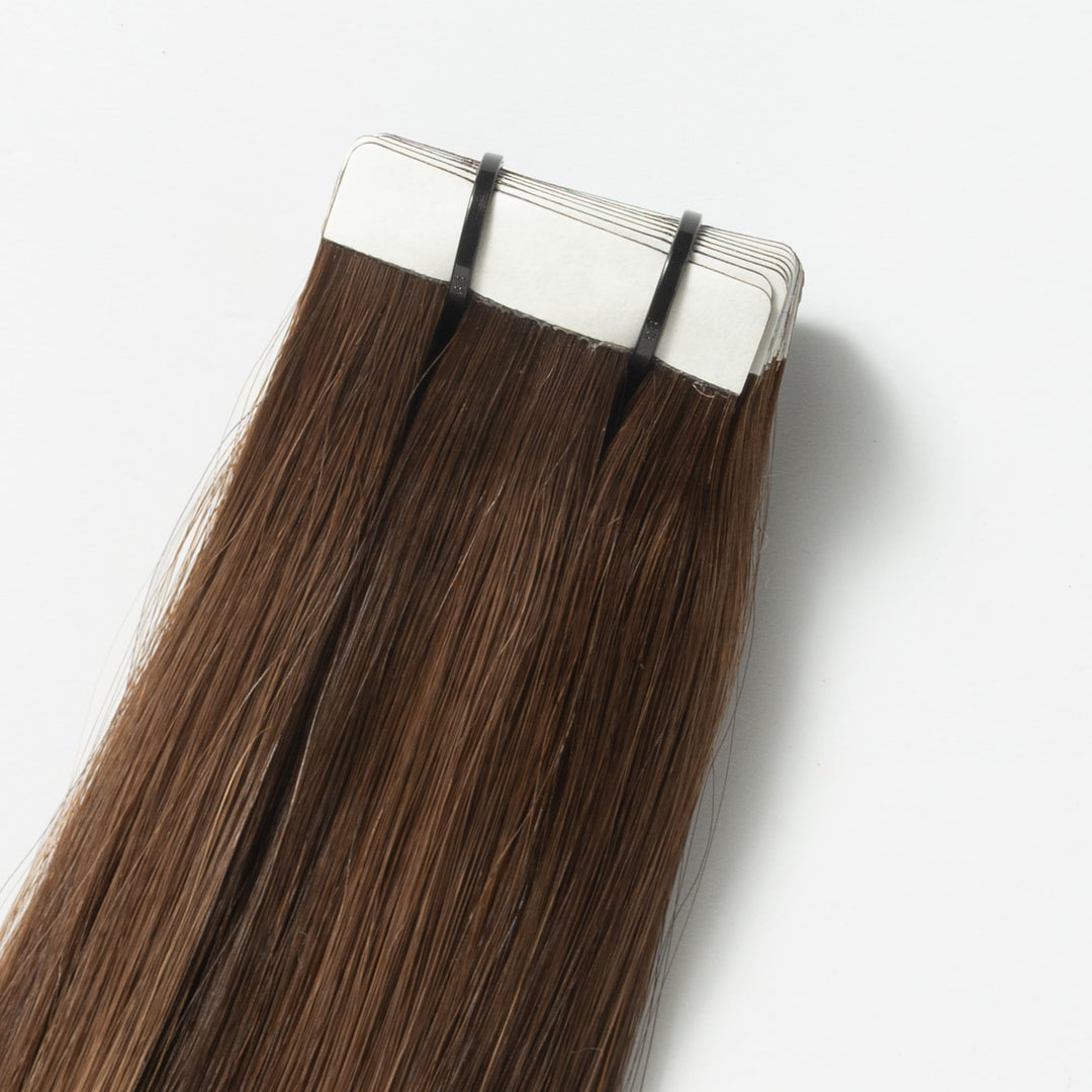 Tape-in prodloužení vlasů – Veloura Tape (teplá hnědá balayage 2+7)