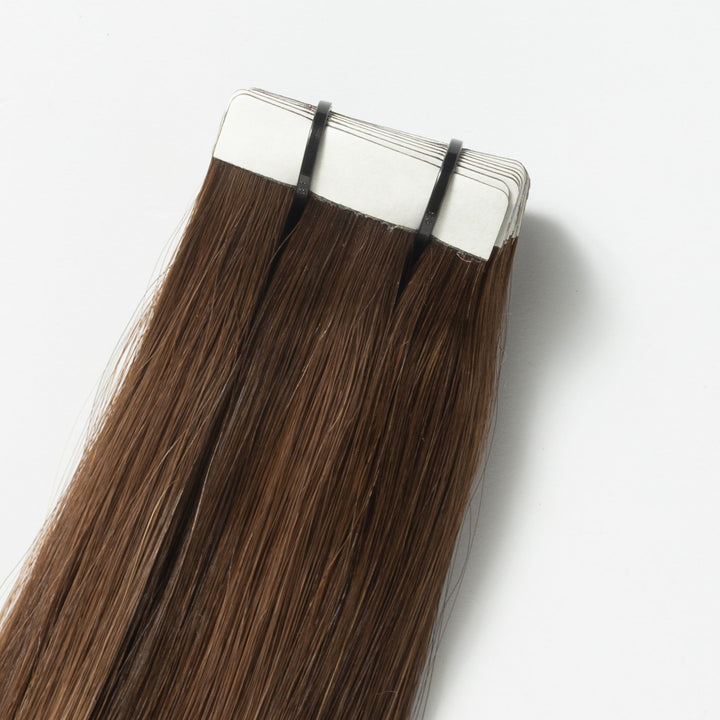 Tape-in prodloužení vlasů – Veloura Tape (teplá hnědá balayage 2+7)