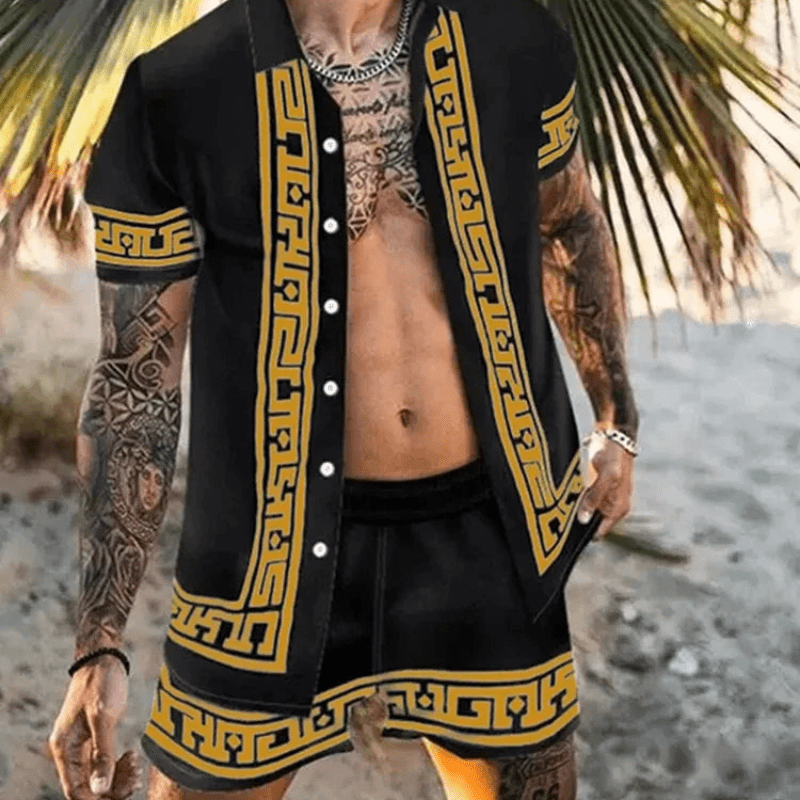 Dvoudílná pánská letní sada s patchworkovým potiskem – Malik