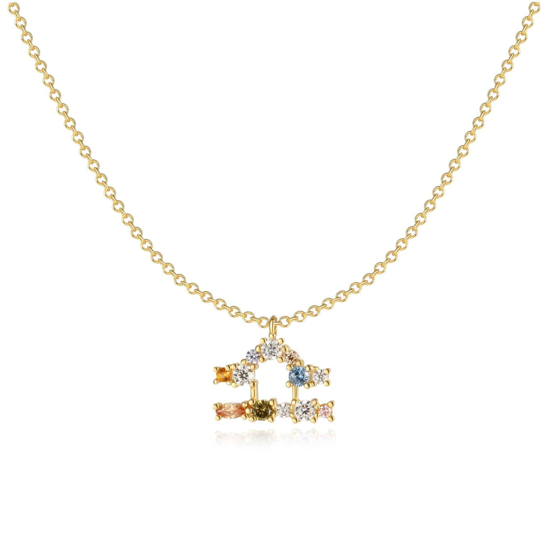 Goldene Tierkreiszeichen-Halskette mit funkelnden Kristallen, eleganter Schmuck für Damen.