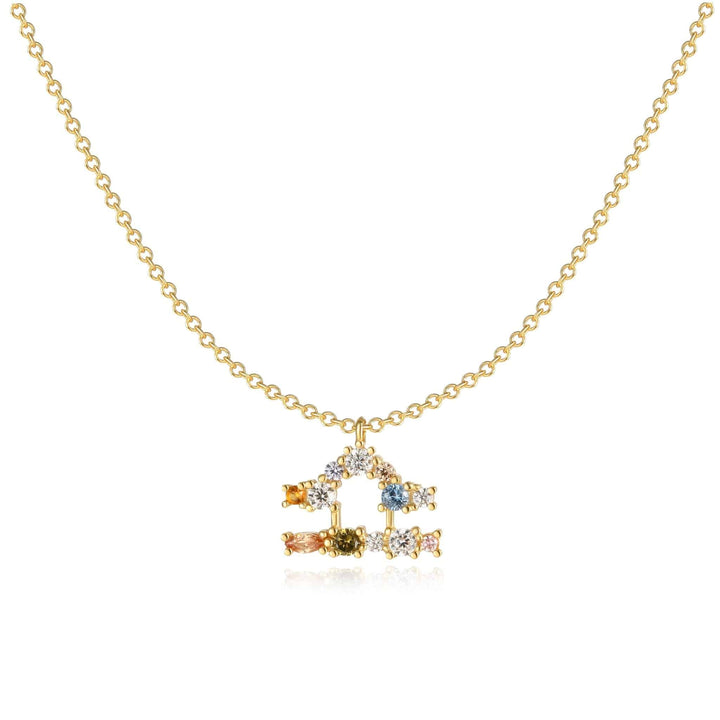 Goldene Tierkreiszeichen-Halskette mit funkelnden Kristallen, eleganter Schmuck für Damen.