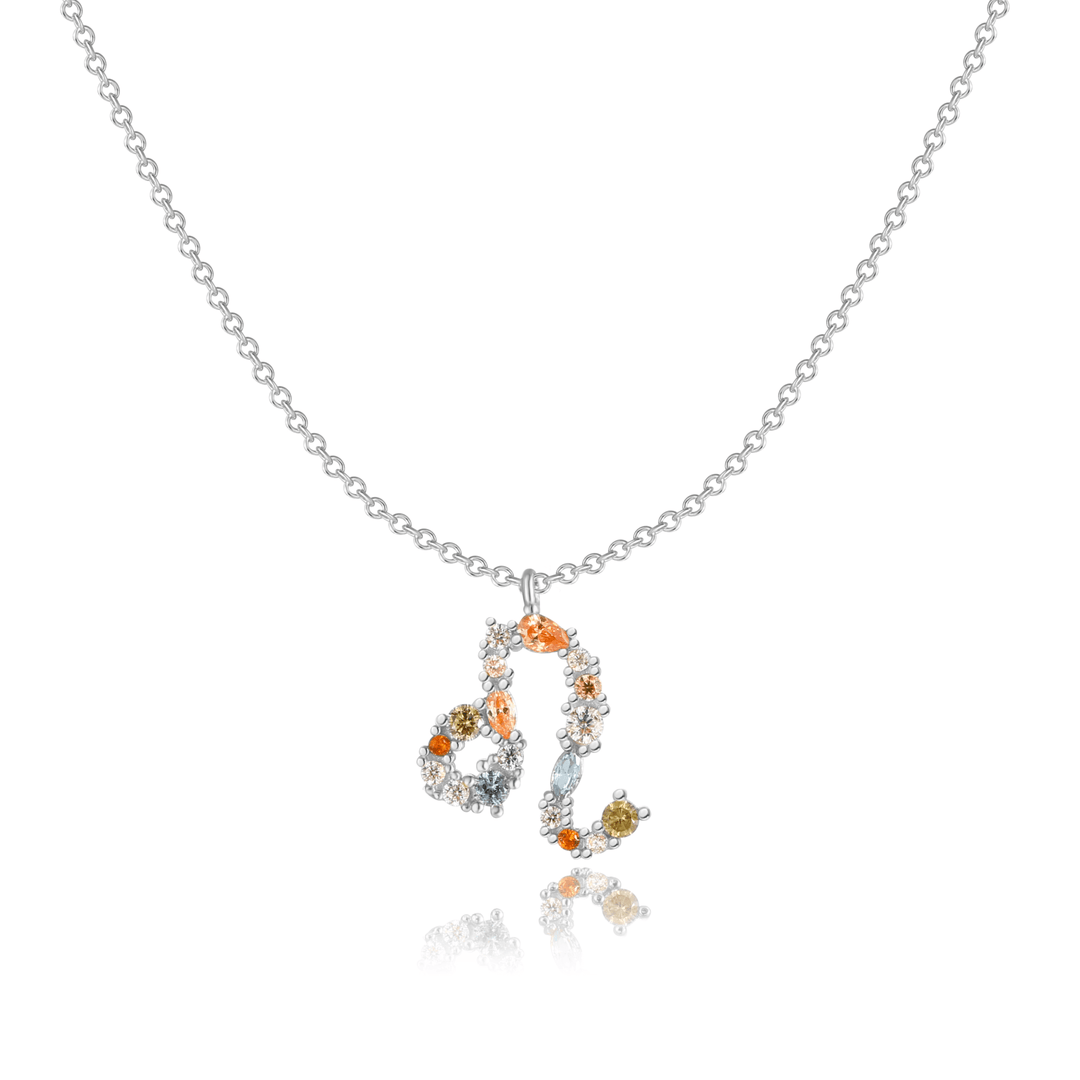 Silberne Tierkreiszeichen-Halskette mit bunten Kristallen, eleganter Schmuck für Damen.