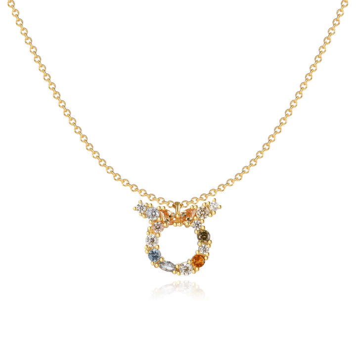 Goldene Tierkreiszeichen-Halskette mit bunten Kristallen, eleganter Schmuck für Damen.