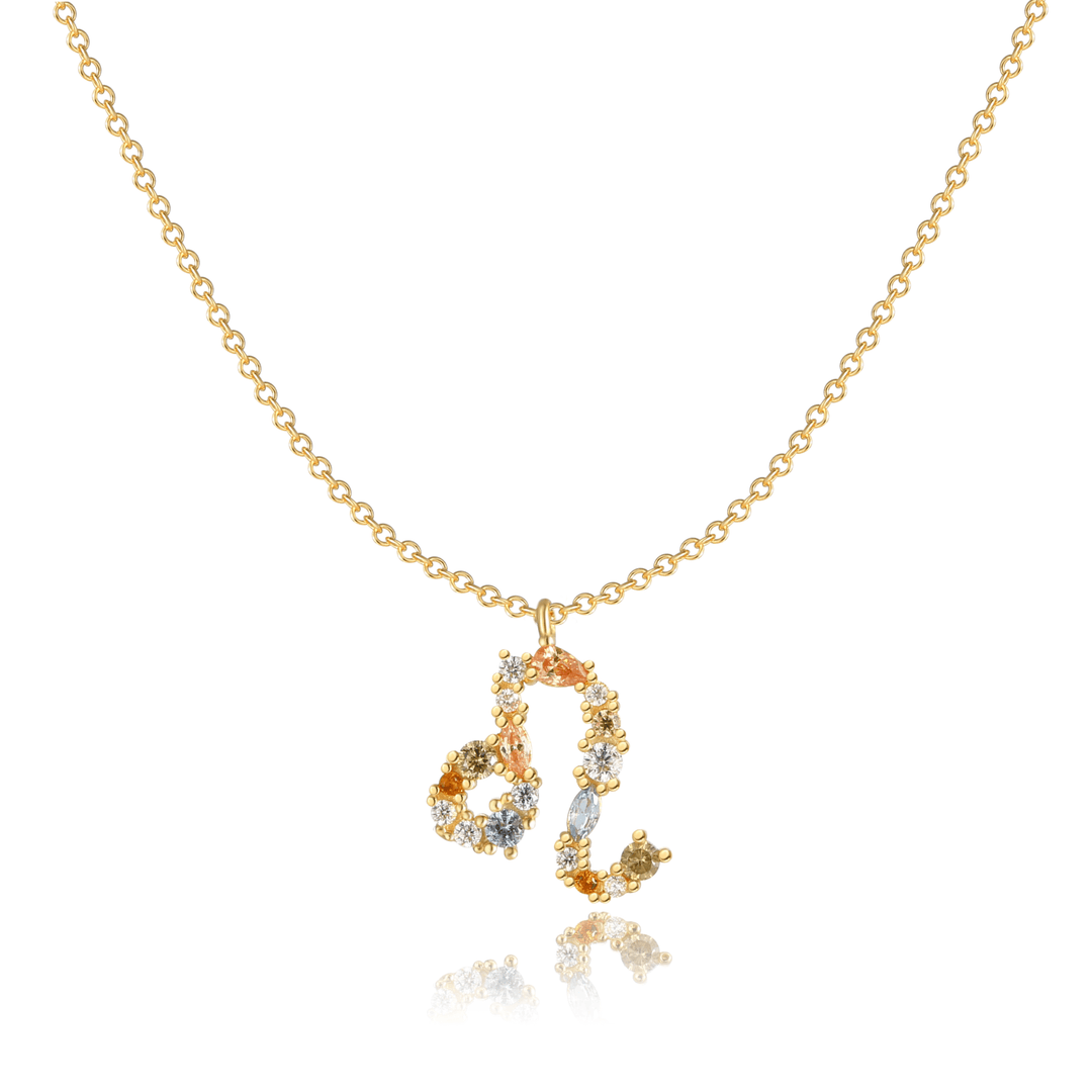 Goldene Tierkreiszeichen-Halskette mit funkelnden Steinen, eleganter Schmuck für Damen.