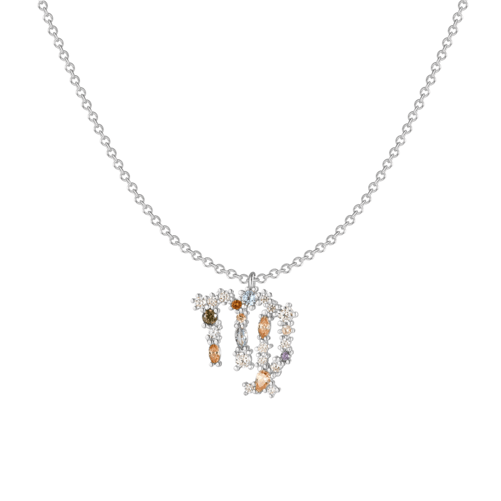 Silberne Tierkreiszeichen-Halskette mit funkelnden Edelsteinen, eleganter Schmuck für Damen.