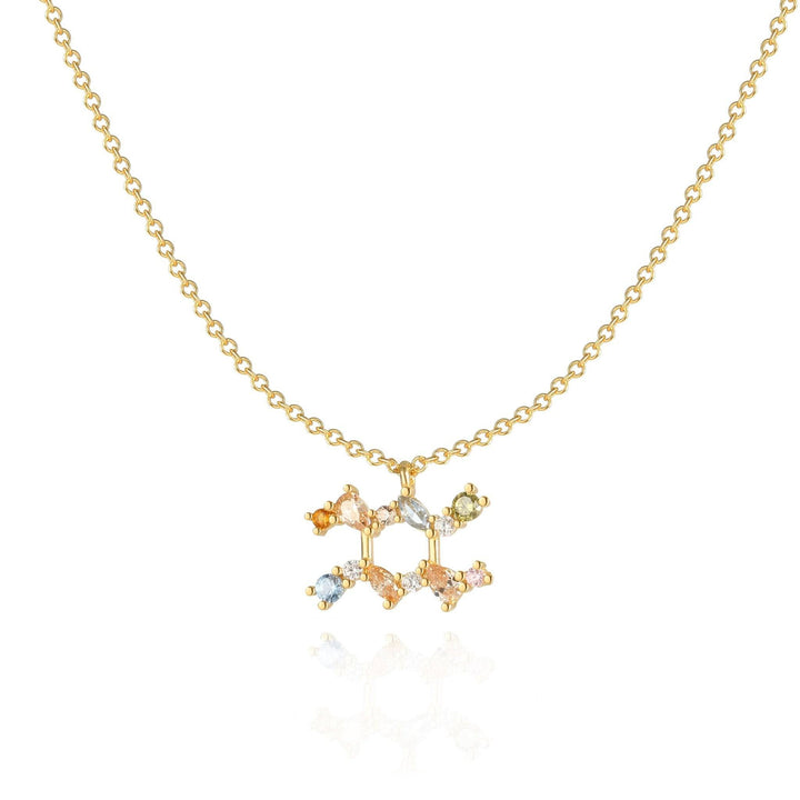 Goldene Tierkreiszeichen-Halskette mit bunten Edelsteinen, eleganter Schmuck für Damen.