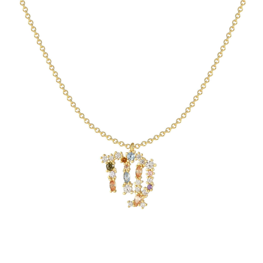 Goldene Tierkreiszeichen-Halskette mit funkelnden Kristallen, eleganter Schmuck für Damen.