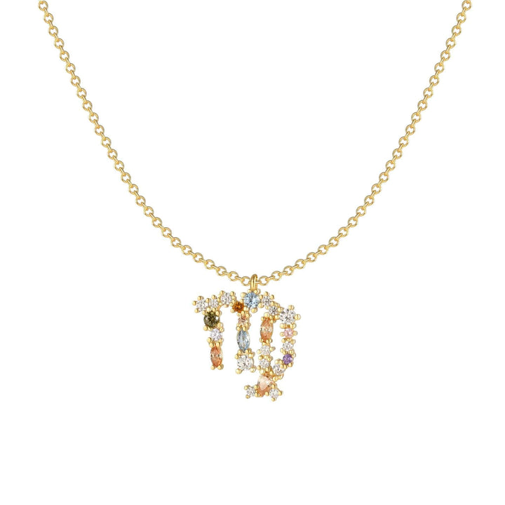 Goldene Tierkreiszeichen-Halskette mit funkelnden Kristallen, eleganter Schmuck für Damen.