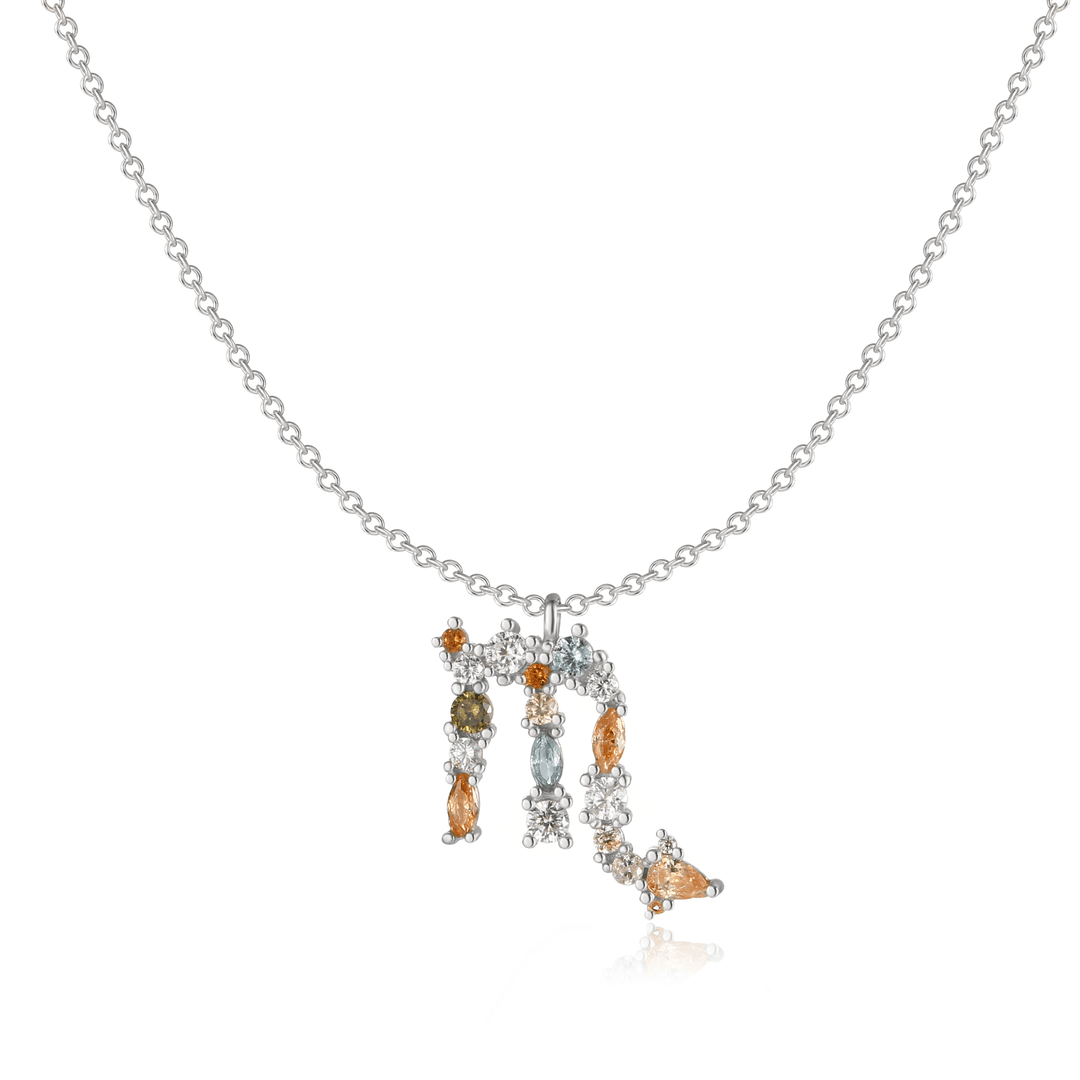 Silberne Tierkreiszeichen-Halskette mit bunten Kristallen, eleganter Schmuck für Damen.