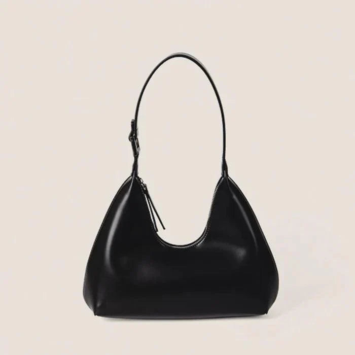 Schwarze Halbmondtasche aus Leder, tragbar, elegant, modisch, Damenhandtasche.