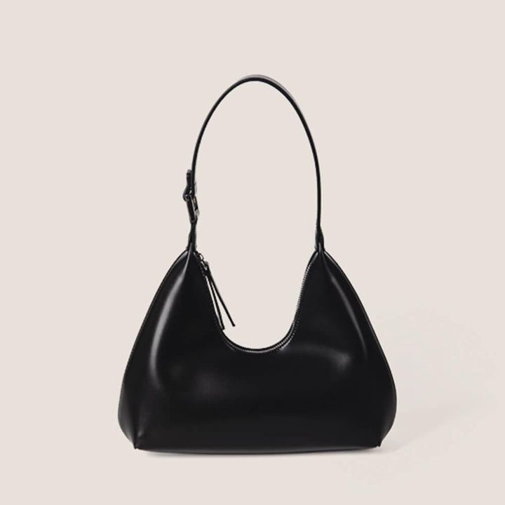 Schwarze Halbmondtasche aus Leder, tragbar, modisch, elegant, Damenhandtasche.