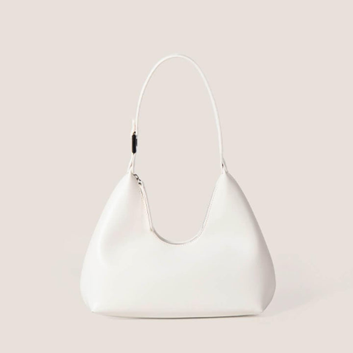 Weiße tragbare Halbmondtasche aus Leder, elegantes Design, Damenmode Accessoire.