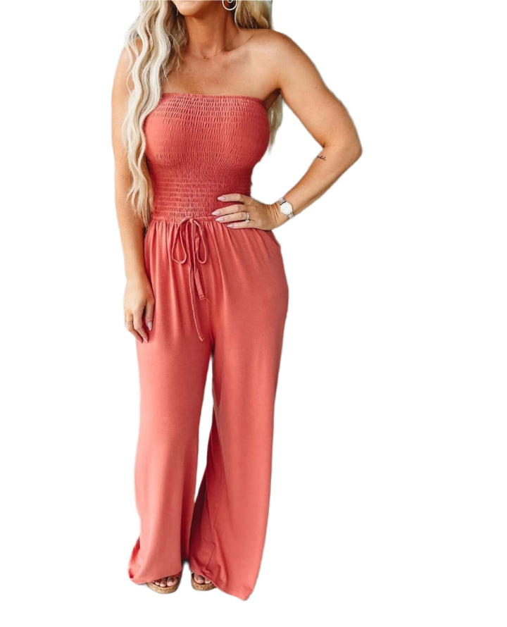 Off-Shoulder letní šaty s širokými nohavicemi – Camila