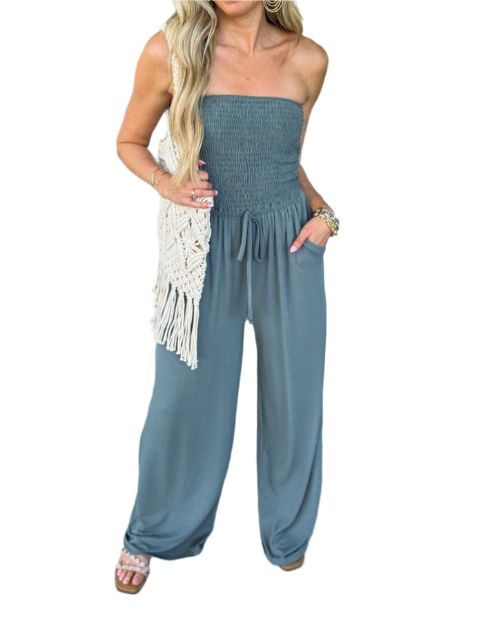 Off-Shoulder letní šaty s širokými nohavicemi – Camila