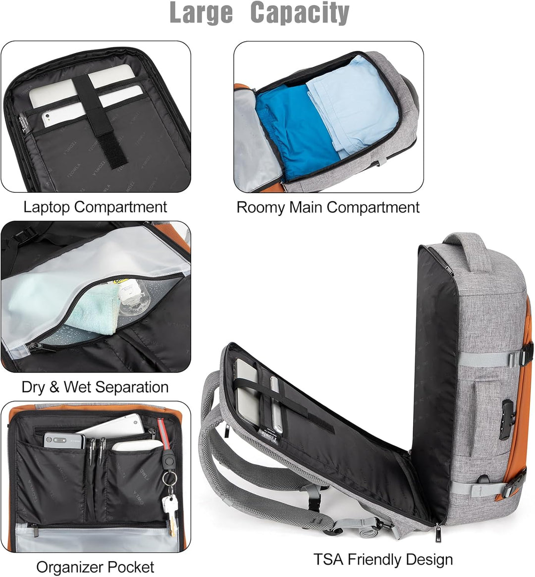 40L vodotěsný cestovní batoh na notebook s USB portem a ochranou proti krádeži – AeroPack
