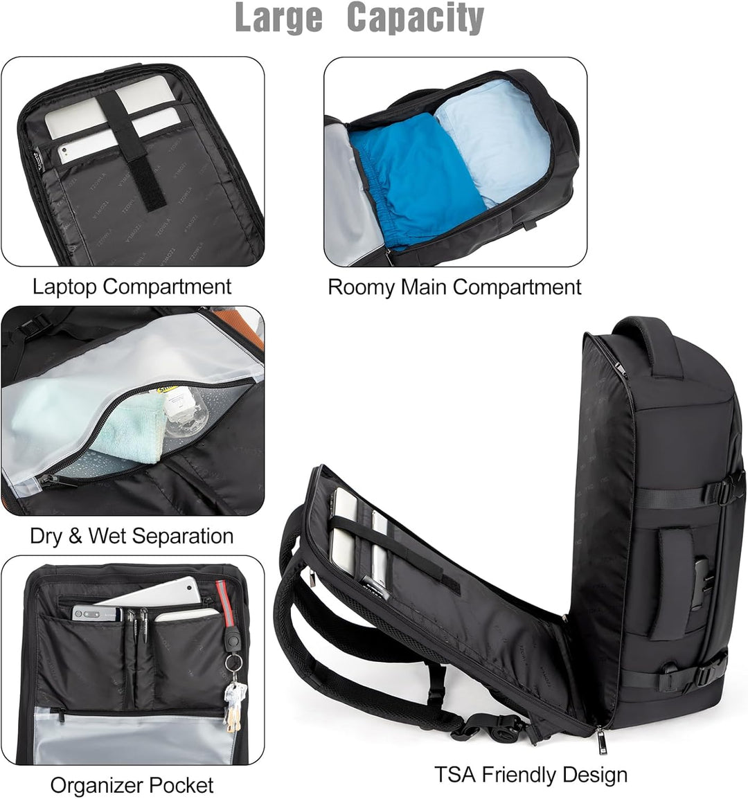 40L vodotěsný cestovní batoh na notebook s USB portem a ochranou proti krádeži – AeroPack