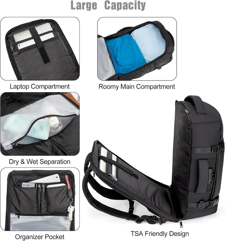 40L vodotěsný cestovní batoh na notebook s USB portem a ochranou proti krádeži – AeroPack
